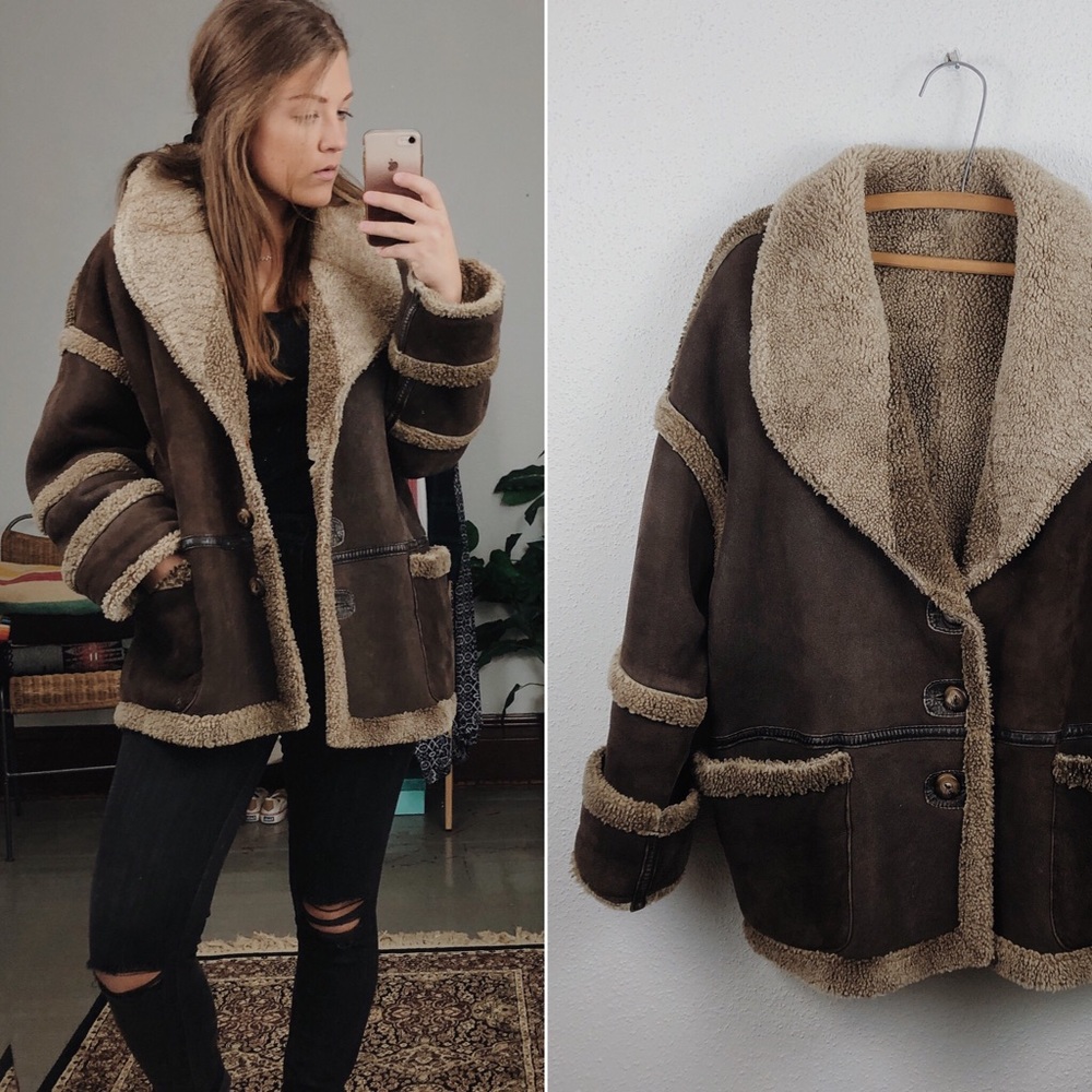 //VINTAGE// Oversized Sherpa Suede Leather Jacket